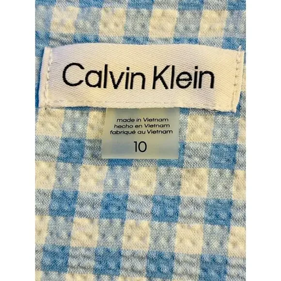 Calvin Klein Women’s Blue Gingham Sleeveless Front Knot Midi Dress size 10 NWT - Picture 6 of 10